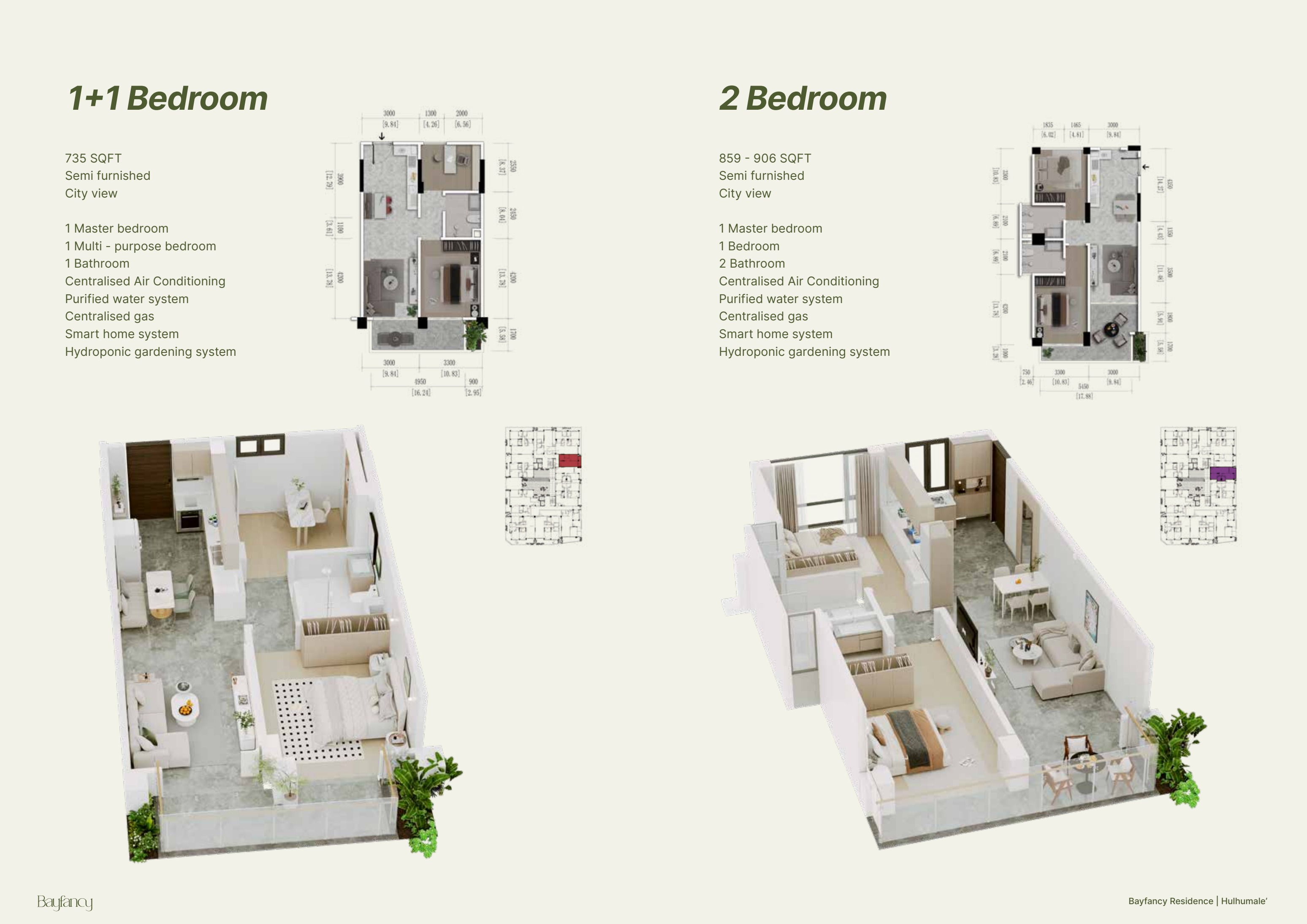 Bayfancy Residence 1加1卧与2卧户型图
