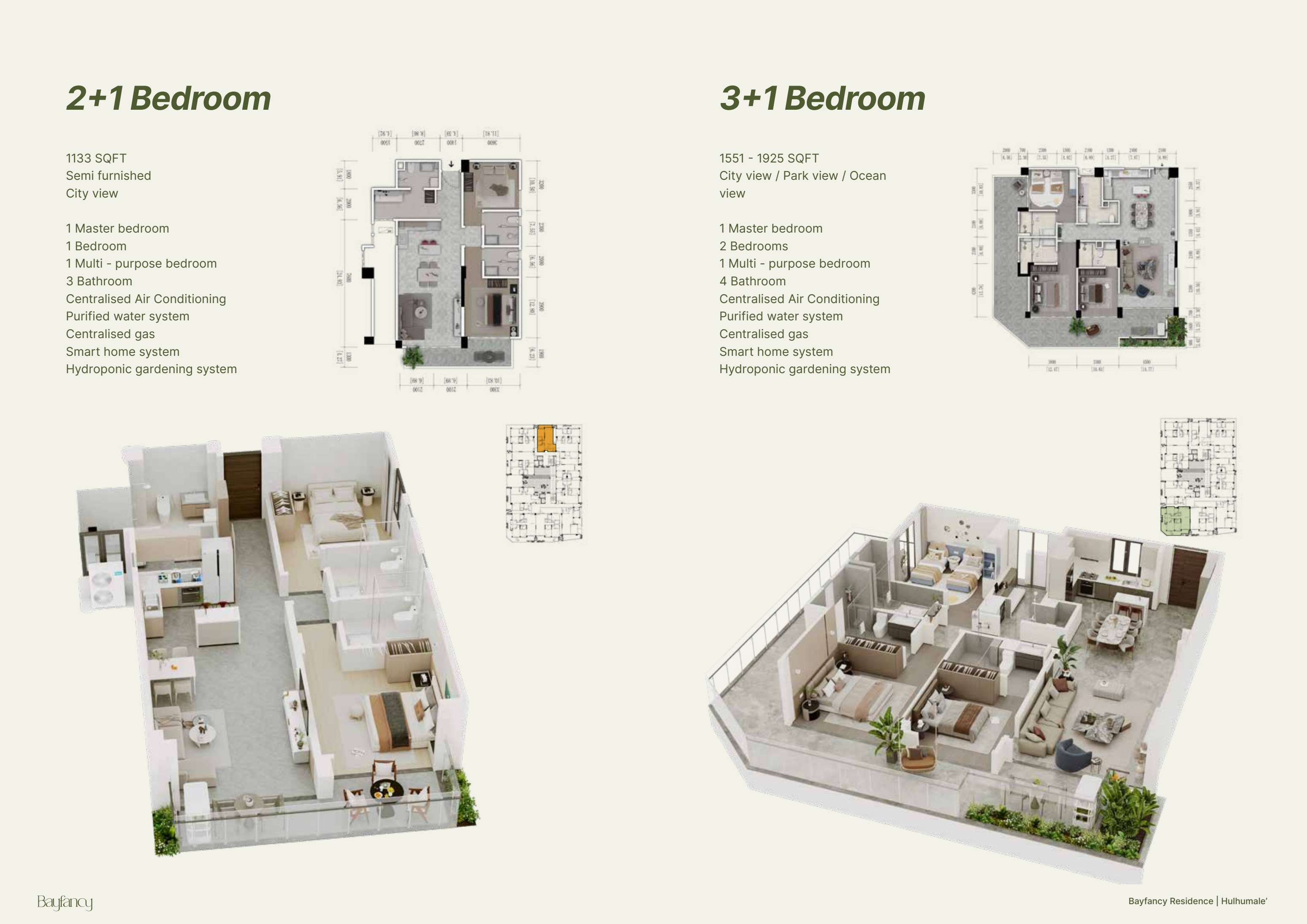 Bayfancy Residence 2加1卧与3加1卧户型图