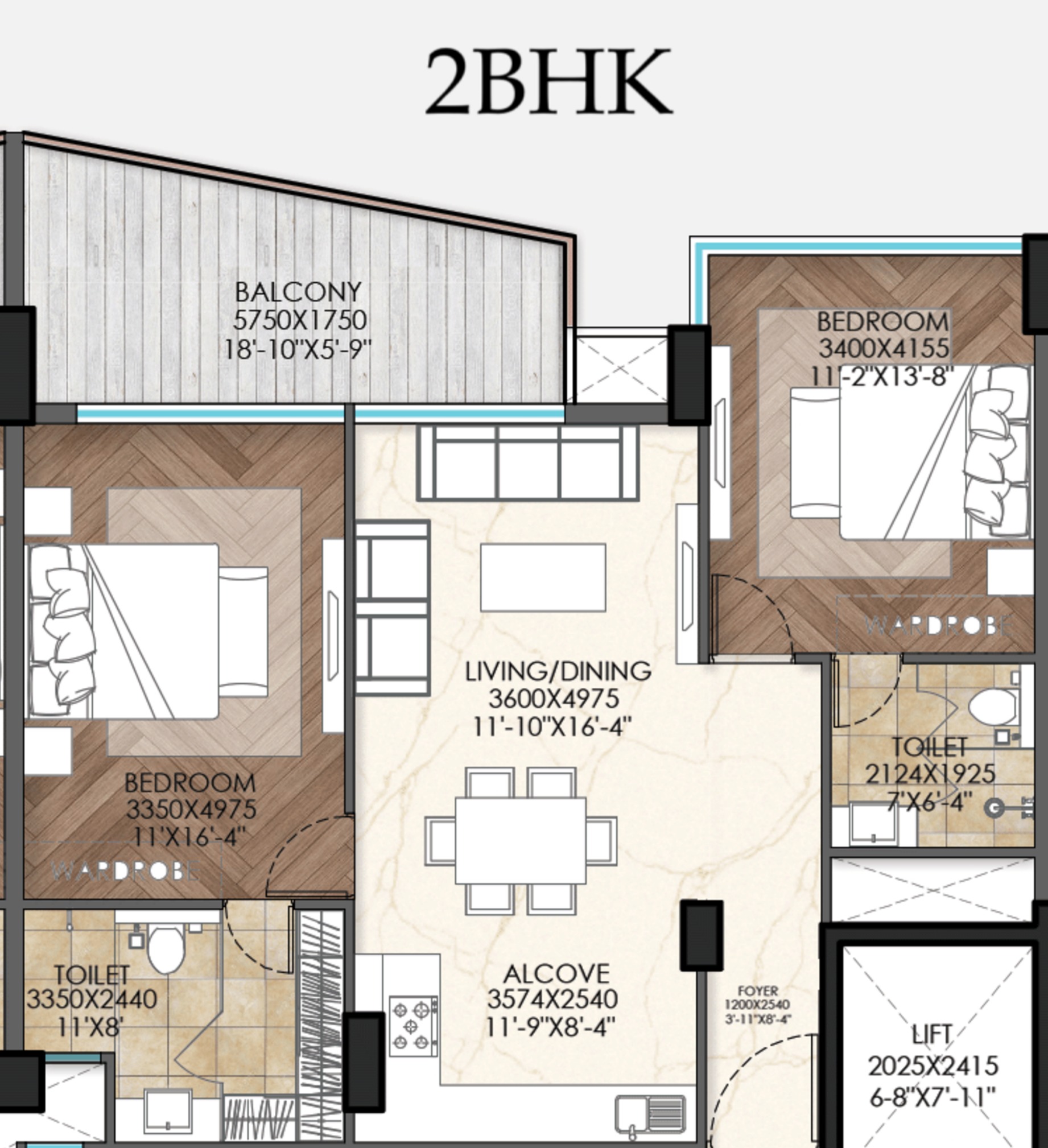 Blue Lagoon 2BHK户型图