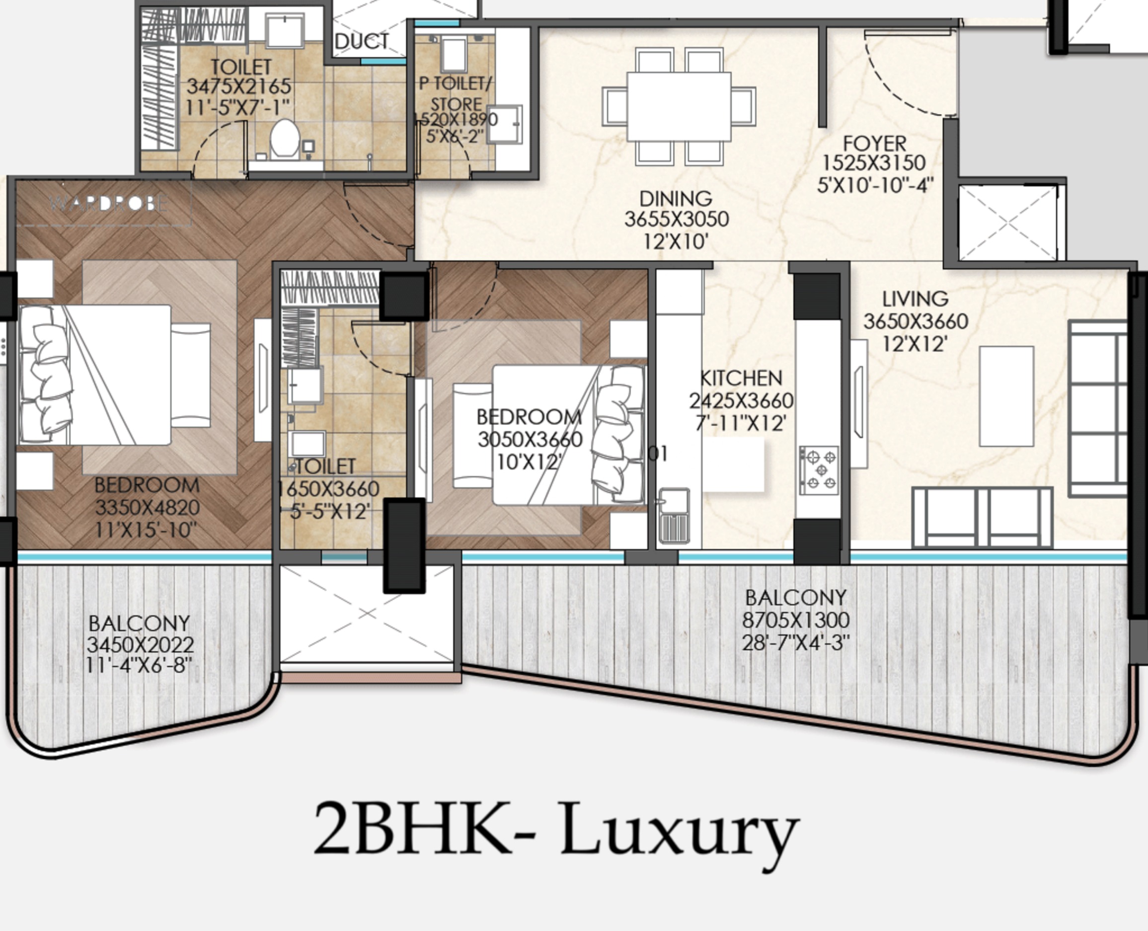 Blue Lagoon 2BHK Luxury户型图