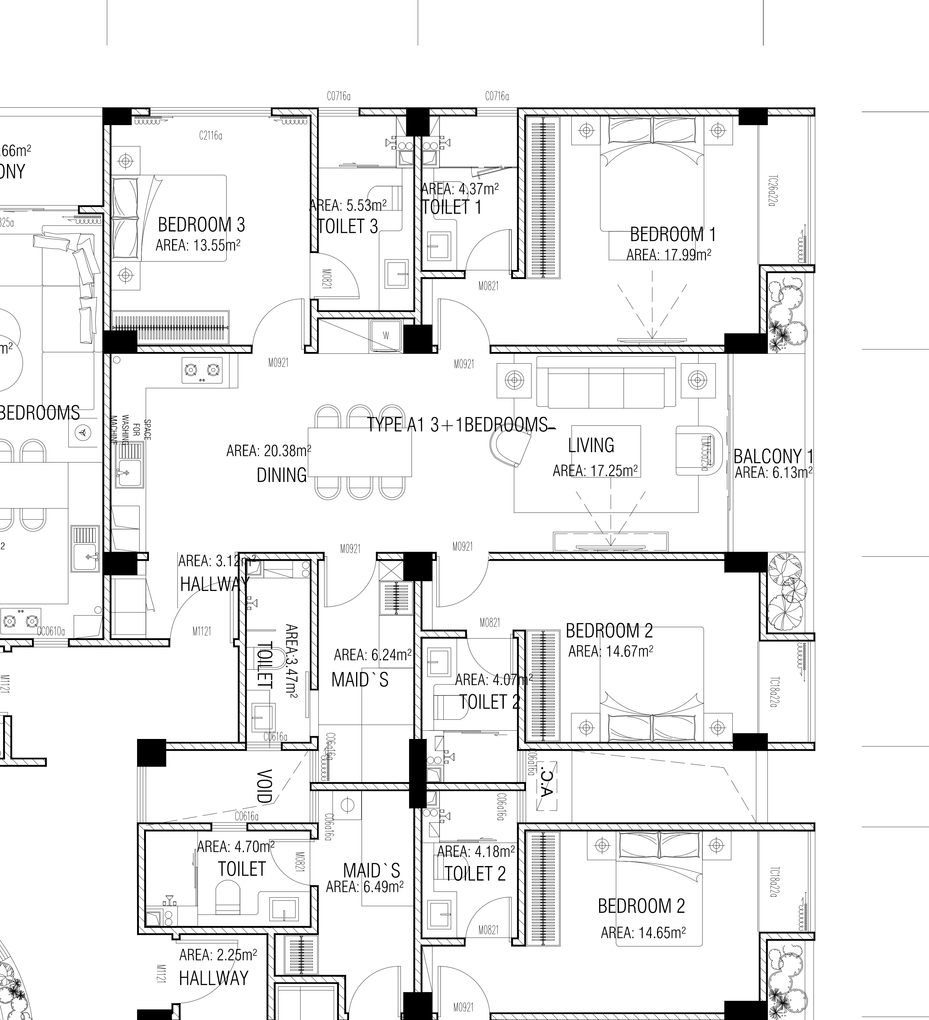 Kandoofaa Residence Type A1三加一户型图