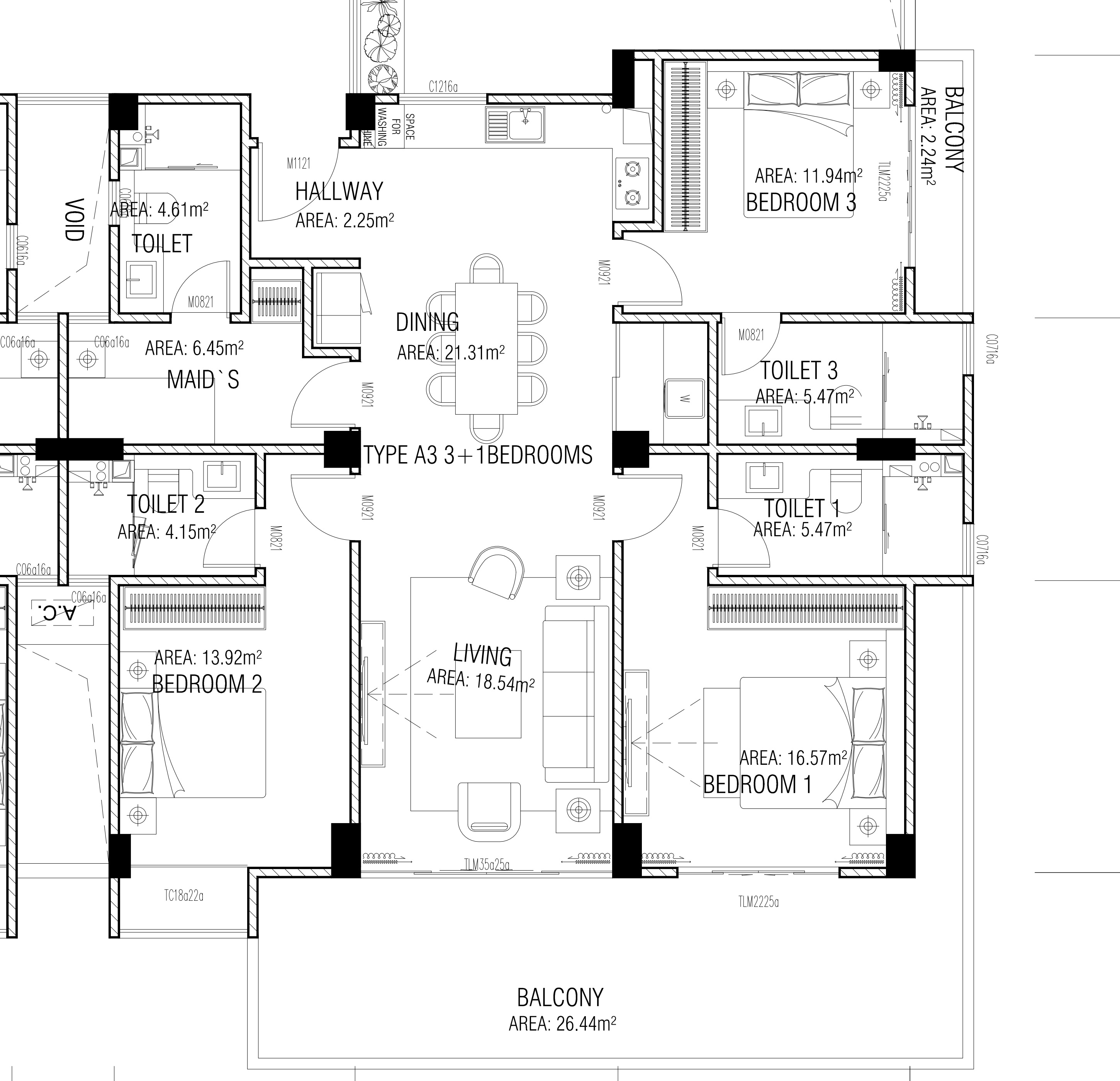 Kandoofaa Residence Type A3三加一户型图