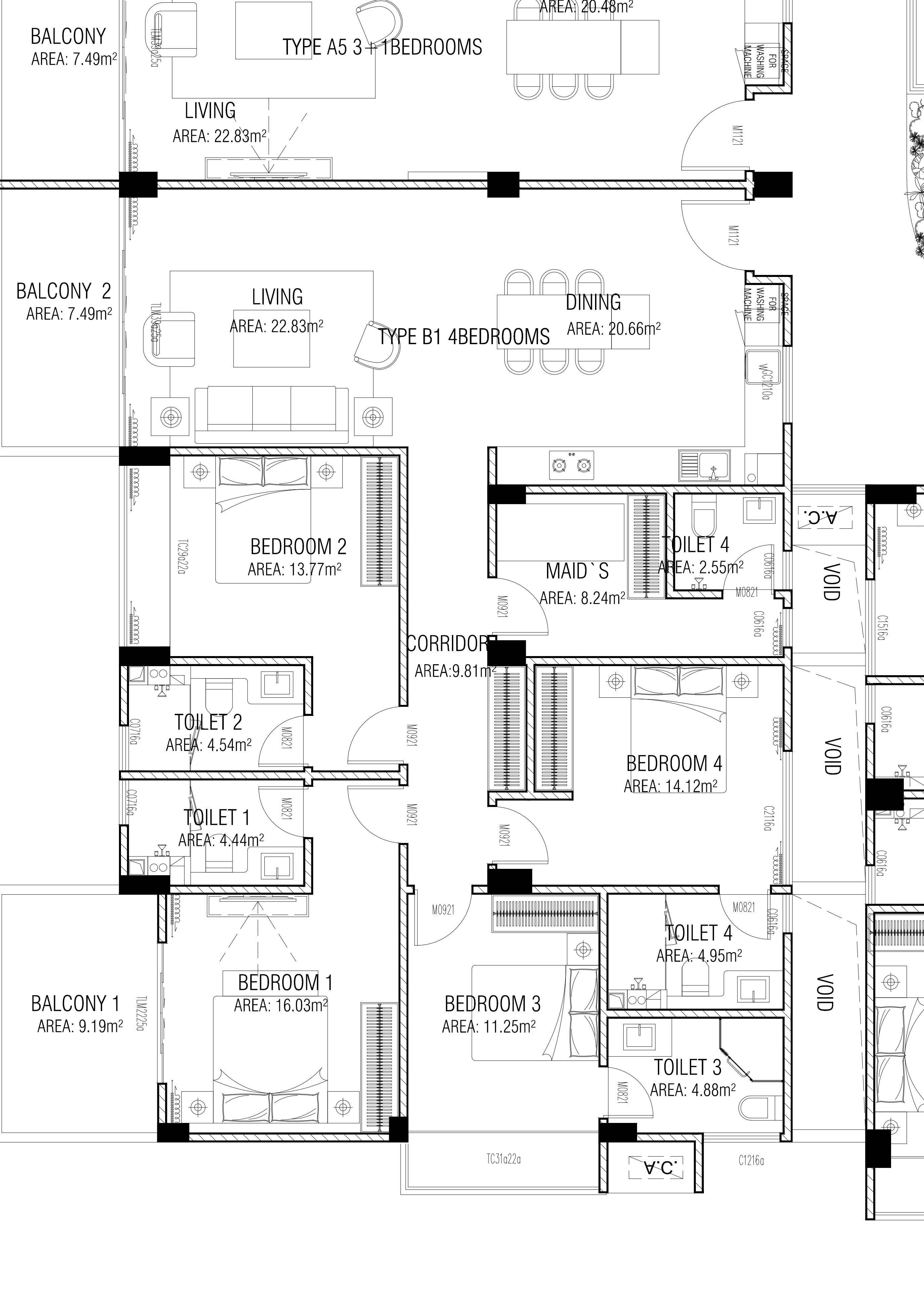 Kandoofaa Residence Type B1四卧户型图