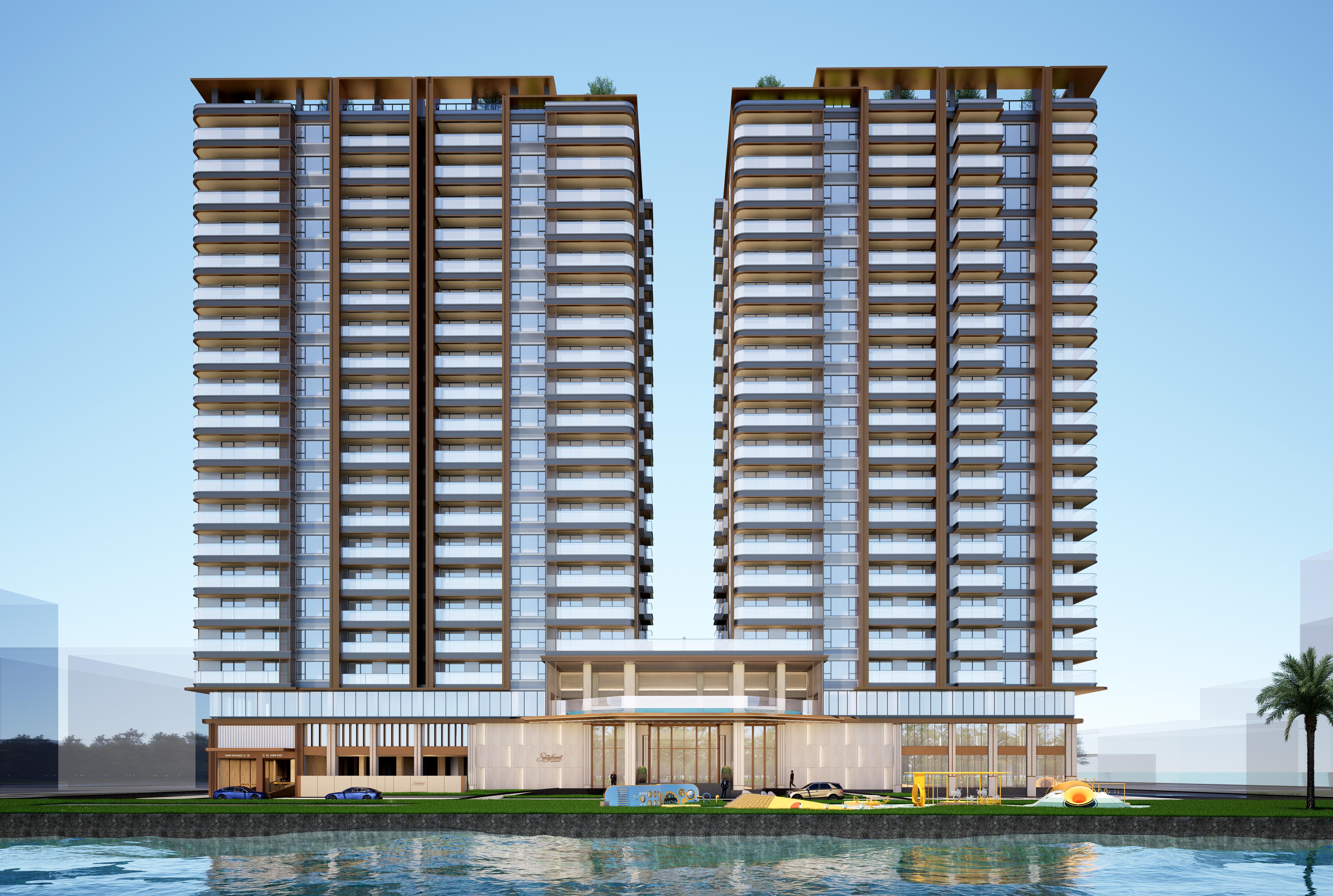 Huabao Seafront双塔滨水住宅建筑外立面效果图